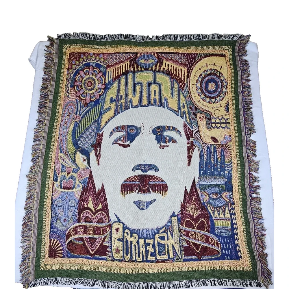 Y2K Carlos Santana Throw Blanket Corazon Tour 2014 Woven Made USA Concert Rare